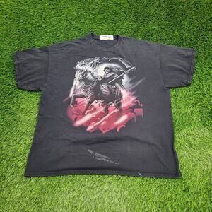 Vintage Y2K Skeleton Grim-Reaper Horse Shirt 2XL 26x29 Black